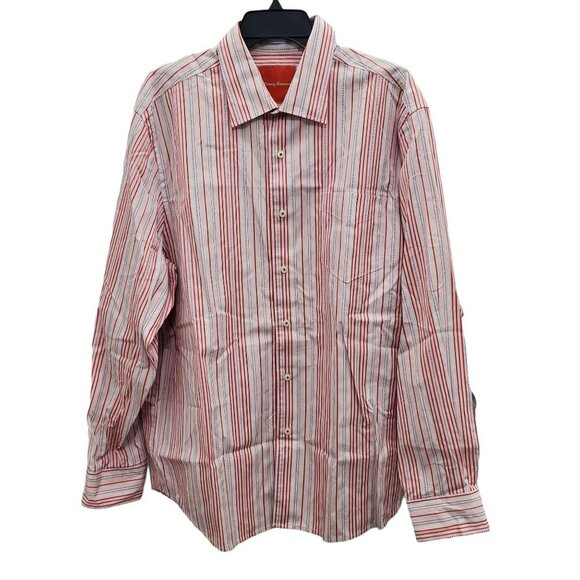 Tommy Bahama‎ Men's White Orange Pinstripe Cotton Long Sleeve Button Up Shirt XL - Picture 1 of 8